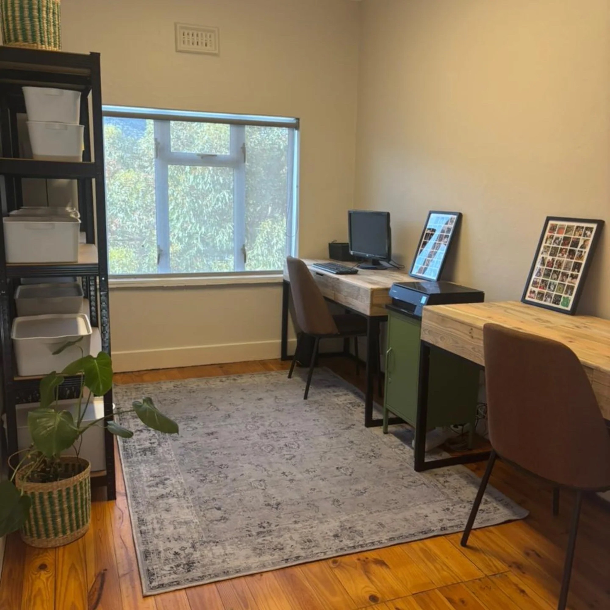 Home study with reclaimed-timber desks and storage unit