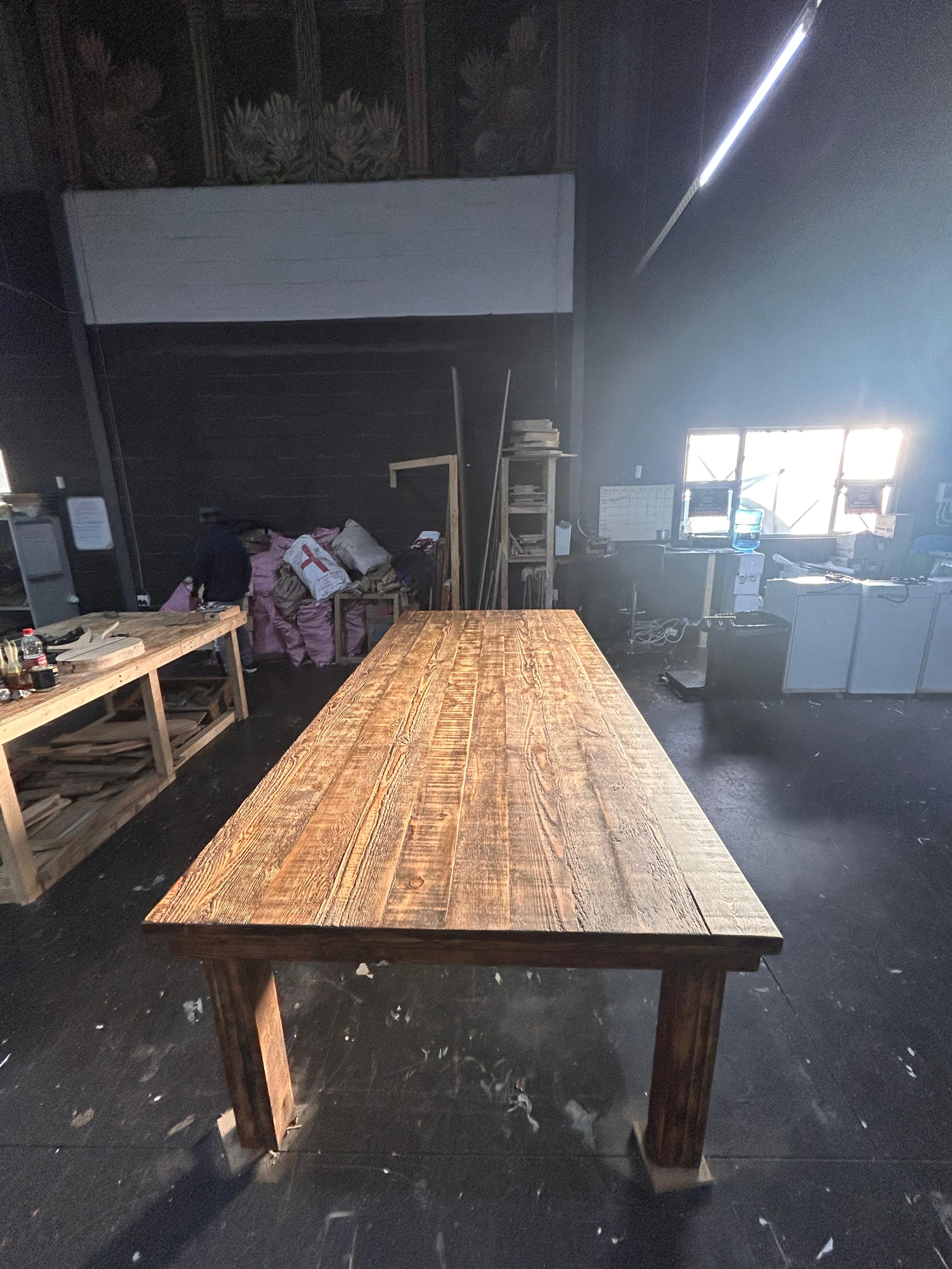 Farmhouse table being built in the workshop