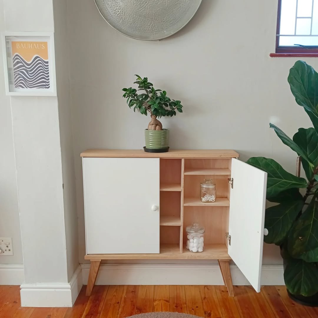 Scandinavian oak sideboard with white door