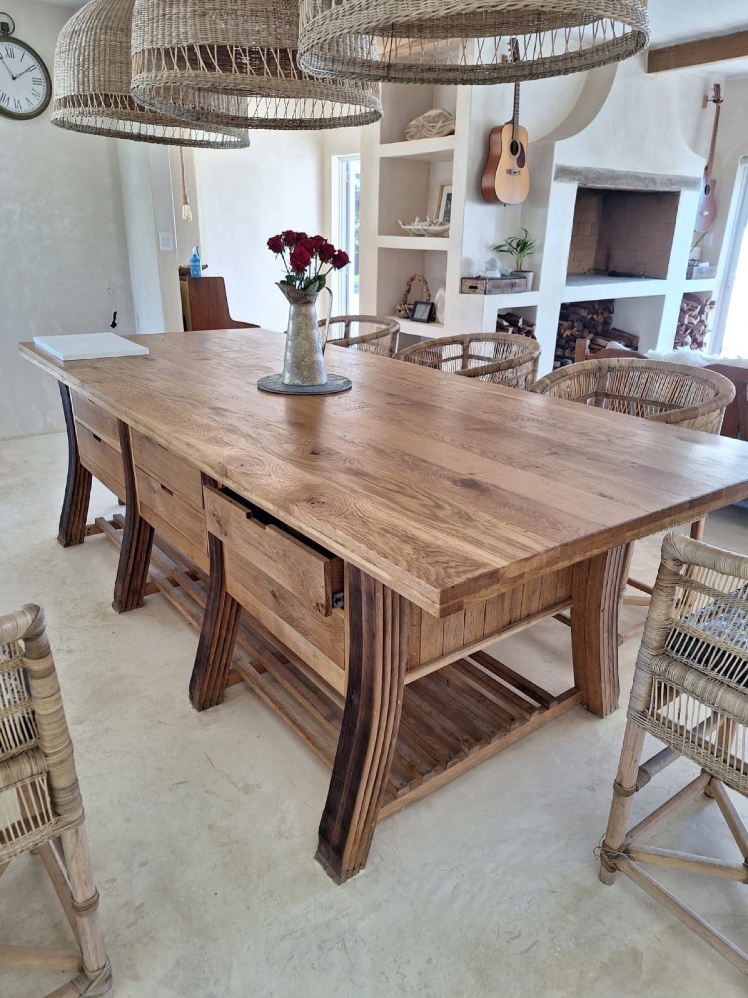 Hand-built solid-timber cottage dining table in a light-filled home