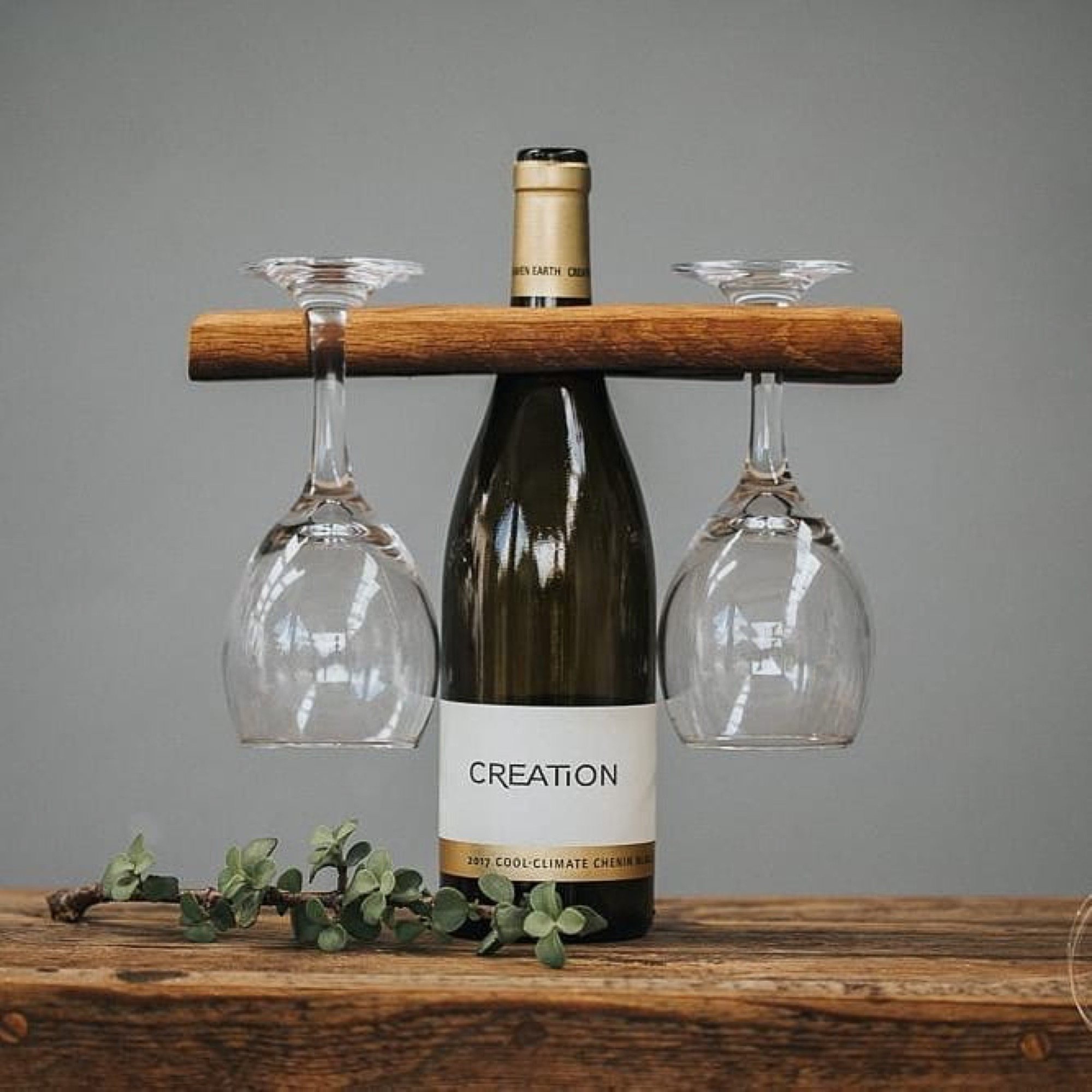 Hand-finished oak wine-glass holder in solid timber